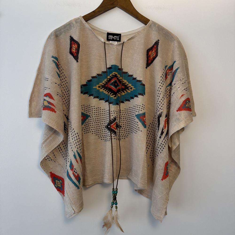 NWT Step In Style Poncho Style V-Neck Knit Top One Size Southwestern Multicolor